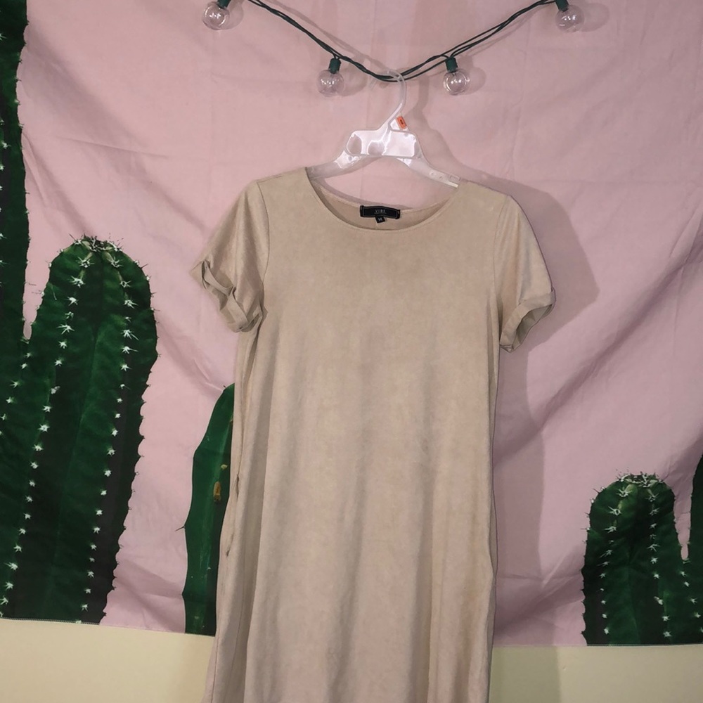 Light pink suede t shirt dress